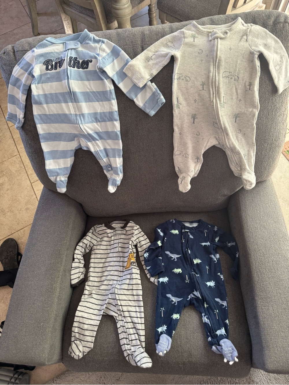 Carter's Light Blue & Gray Striped Baby Footie Sleepers - 4-Pack Mix